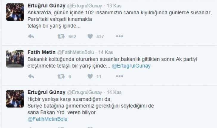 Twetter'de Fatih Metin Ertuğrul Günay kapışması