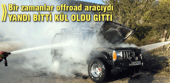 Arazi aracı yanarak küle döndü