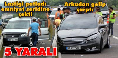 Otomobil, emniyet şeridindeki hafif ticari araca çarptı: 5 yaralı