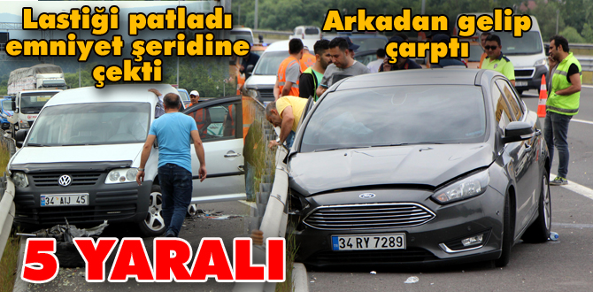 Otomobil, emniyet şeridindeki hafif ticari araca çarptı: 5 yaralı