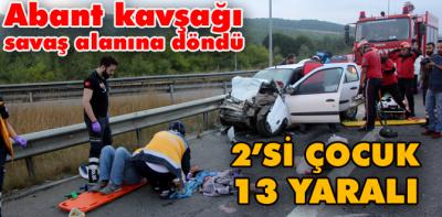 TEM'de otomobil minibüse çarptı: 2'si çocuk, 13 yaralı