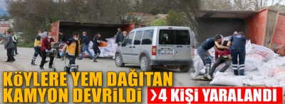 KÖYLERE YEM DAĞITMAYA GİDEN KAMYON DEVRİLDİ