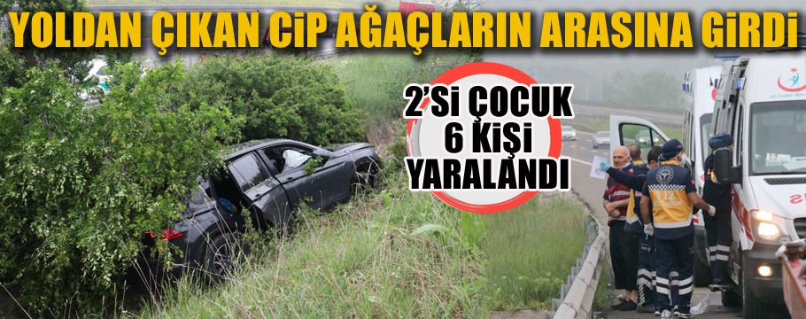 Otoyoldan çıkan cip ağaçların arasında girdi: 2'si çocuk 6 yaralı