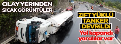 Bolu Dağında zift yüklü tanker devrildi