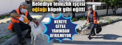 Peşinden ayrılmayan oğlağıyla cadde ve sokakları temizliyor