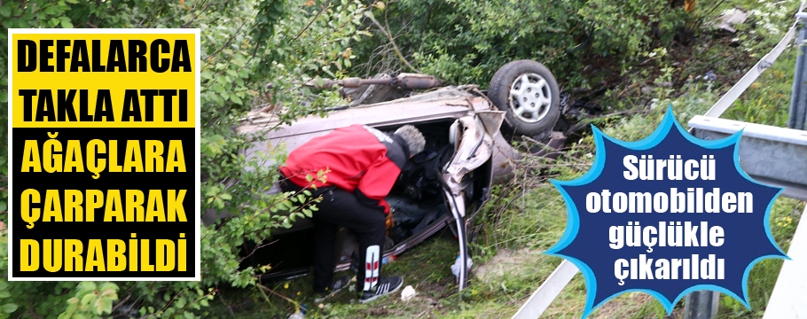 Bolu'da takla atan otomobilin sürücüsü yaralandı