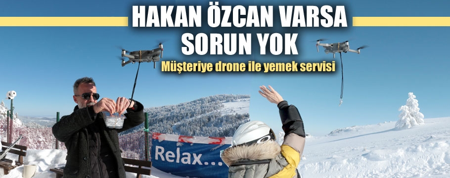 Kartalkaya'da kayak pistine dronla yemek servisi