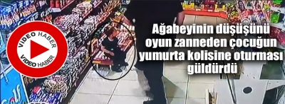 Bolu'da ağabeyinin düşüşünü oyun zanneden çocuğun yumurta kolisine oturması güldürdü