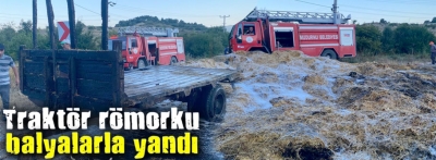 Bolu'da saman balyaları yüklü traktörde yangın 