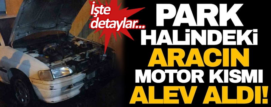 Sanayide park halindeki otomobilin motor kısmı alev aldı