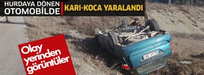 Bolu'da şarampole devrilen otomobildeki karı koca yaralandı