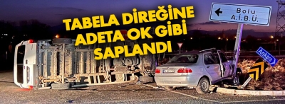 Otomobil tabela direğine ok gibi saplandı