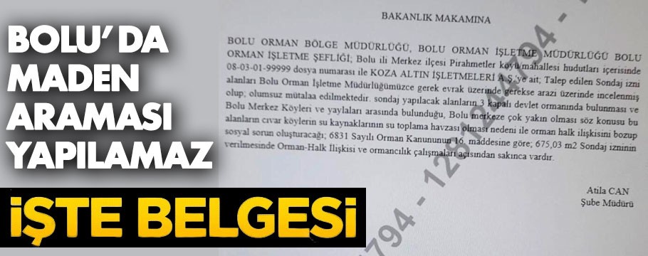 Bolu'da maden arama ruhsatına izin verilmemiş