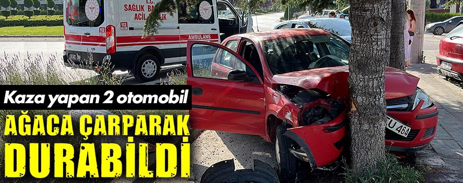 Kaza yapan iki otomobil ağaca çarparak durabildi