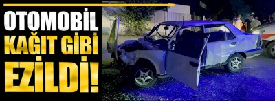 Kamyonetle çarpışan otomobil kağıt gibi ezildi