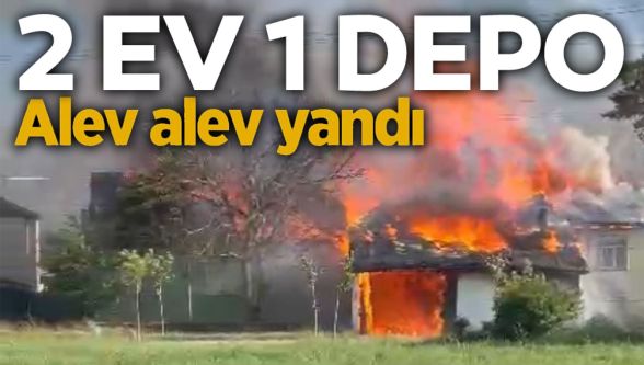 Bolu'da 2 ev 1 depoa alev alev yandı