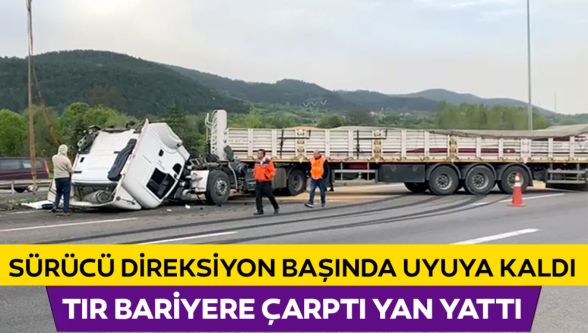 Direksiyon başında uyuyan sürücü tırı devirdi