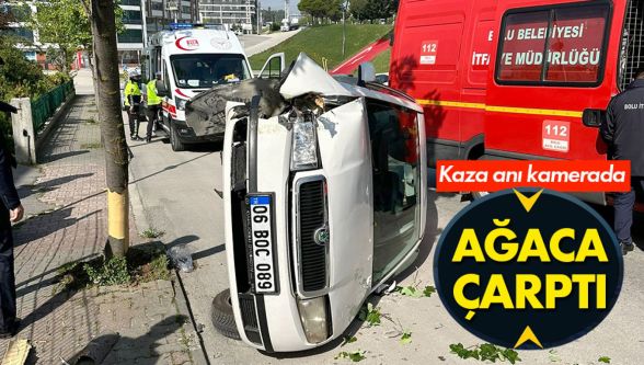 Otomobil rampa yukarı çıkarken ağaca çarptı