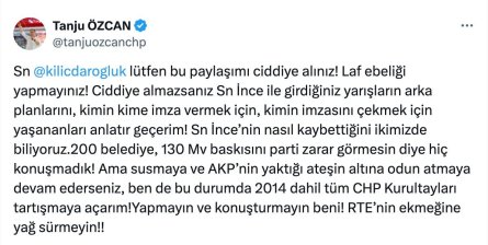 Tanju Özcan, Kılıçdaroğlu'nun sosyal medyadan tehdit etti