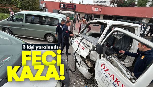 Bolu'da kafa kafaya çarpışan kamyonet ile hafif ticari araçtaki 3 kişi yaralandı