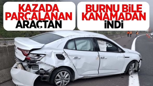 Otoyolda bariyerlere çarptı, burnu bile kanamadı
