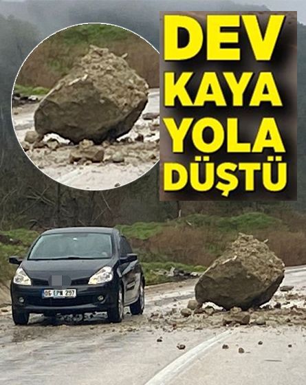 Göynük'te yağış sonrası dağdan kopan kayalar yola düştü
