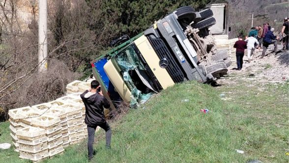 Canlı tavuk yüklü kamyon devrildi: Yüzlerce tavuk telef oldu