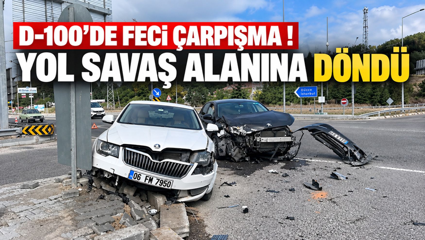 D-100 Abant Kavşağı'nda feci kaza: Otomobiller hurdaya döndü, yaralanan olmadı
